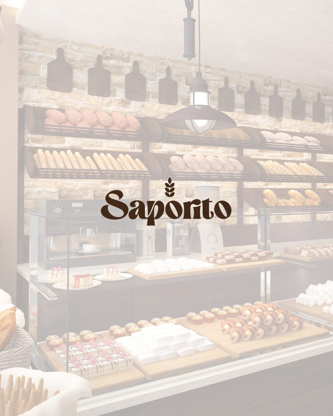 Marchio Saporito nel banco di una pasticceria